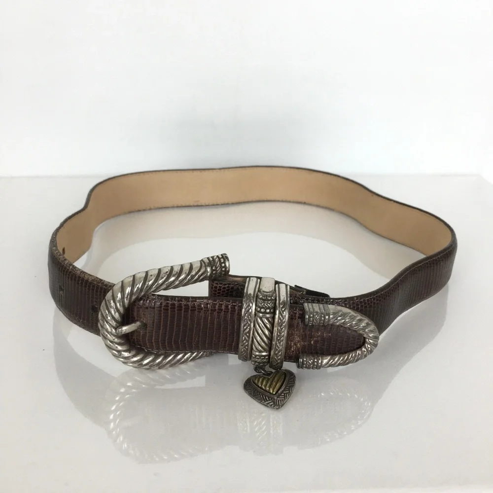 Brighton Brown Leather Belt Snakeskin Embossed Women’s Size S Preppy Old Money